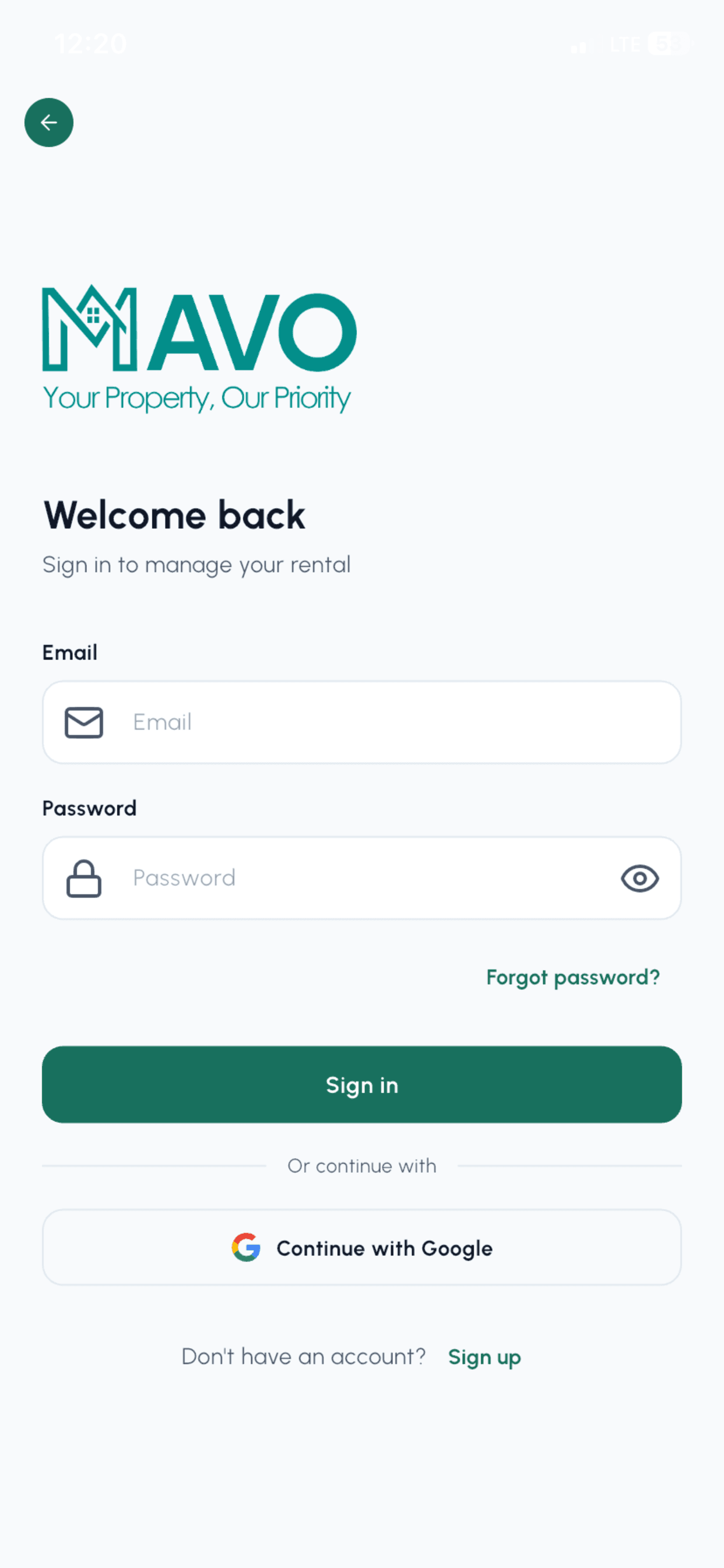 Signing in to the useMavo tenant app